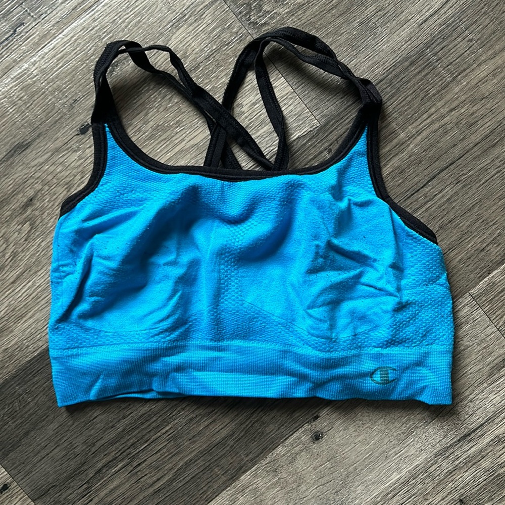 blue champion sports bra, women’s small,